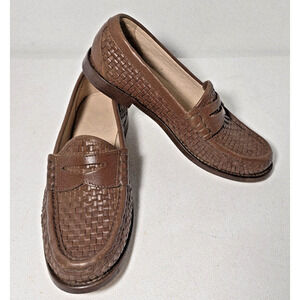 J.Crew Winona Penny Loafer Woven Italian Leather Womens 8.5 US Cognac Brown